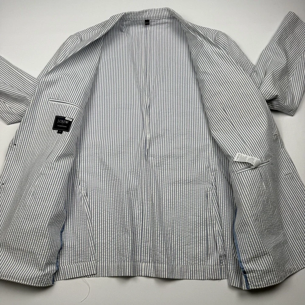 J.Crew Seersucker Suit Jacket Mens 42 Blue Stripe Thompson Cotton Blazer